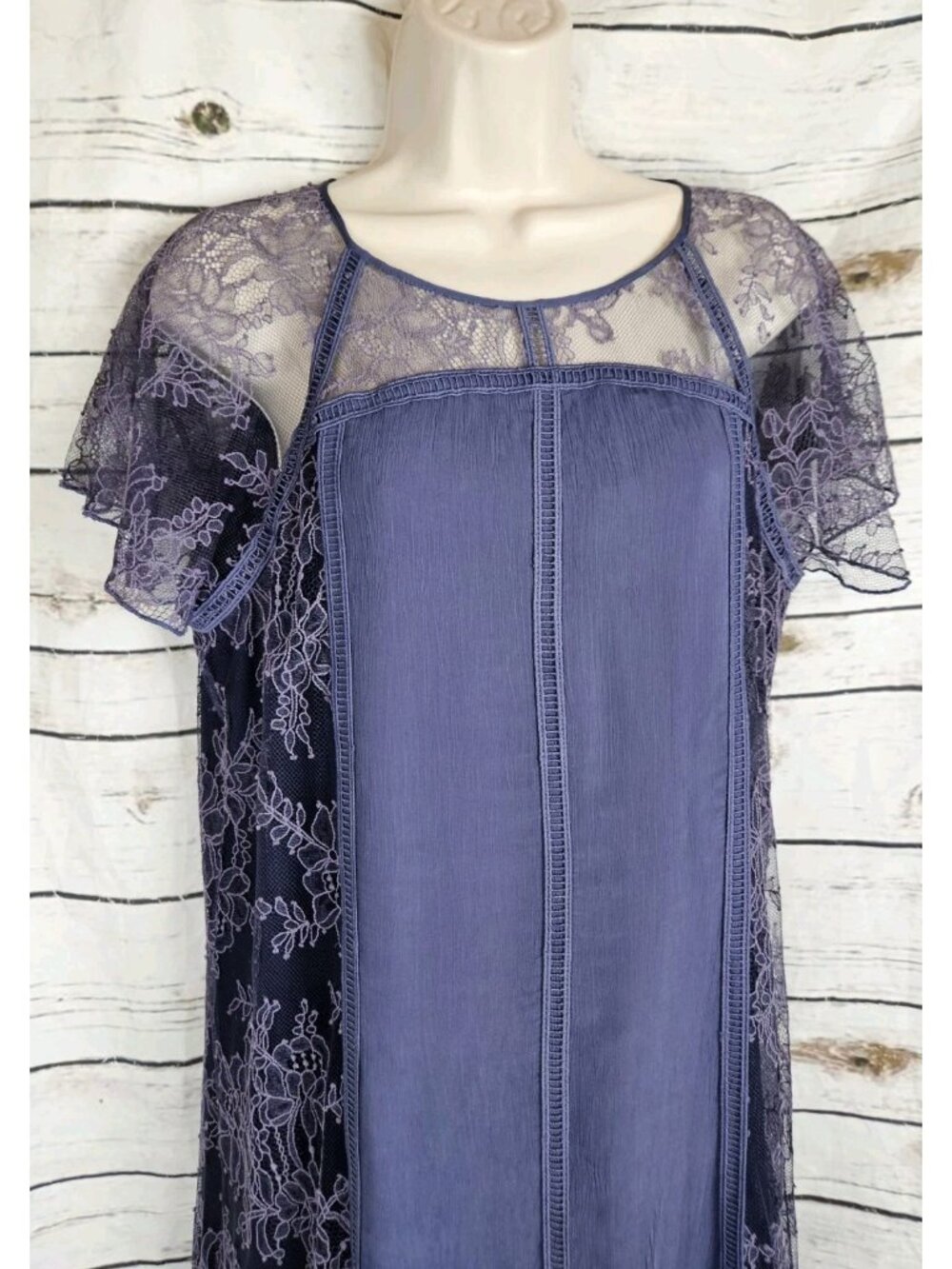 Sundance Purple Embroidered Lace Midi Dress M Sheer Chiffon Womens - Picture 3 of 7